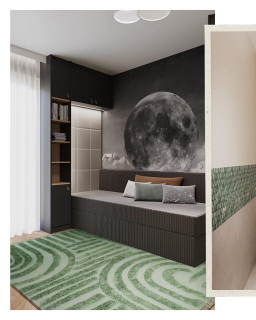 Dom, w którym zieleń gra pierwsze skrzypce 🌿 Klienci marzyli o wnętrzu ciepłym, ale jednocześnie eleganckim i z charakterem – stąd połączenie ciepłego drewna, beżów i akcentów w butelkowej oraz szałwiowej zieleni, które przewijają się przez salon, kuchnię i łazienki. Największym wyzwaniem był pokój nastolatka – syn koniecznie chciał czerń, a rodzice bali się, że wnętrze będzie zbyt ciężkie. Postawiliśmy więc na wyważone proporcje: ciemna zabudowa i grafitowe łóżko zostały zmiękczone jasną bazą, dużą ilością drewna oraz dywanem w energetycznej, zielonej tonacji. Efekt? Spójny, przytulny dom, w którym mocniejsze kolory nie przytłaczają, tylko nadają rytm przestrzeni – a pokój młodego domownika stał się ulubionym miejscem całej rodziny.Oto propozycja hashtagów, które możesz dodać: #wnetrza #projektwnetrz #dommarzen #przytulnydom #designwnetrz #polskiewnetrza #zielonewnetrza #woodandgreen #nowoczesnydom #salon #kuchnia #lazienka #pokojnastolatka #czarnedodatki #architekturawnetrz #homeinspiration #homedecor #interiordesign #projektantwnętrzwarszawa  #projektantwnętrzbiałystok