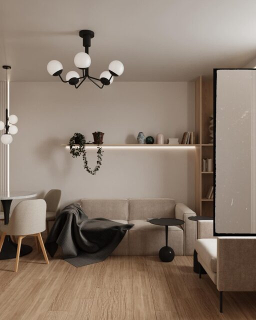 Mieszkanie, w którym rytm dnia zwalnia – dokładnie tak zaprojektowaliśmy tę **przestrzeń** dla starszego małżeństwa, które ponad wszystko ceni spokój, wygodę i codzienny rytuał odpoczynku 🕊️✨. Jasne beże, ciepłe drewno i delikatne, marmurowe struktury otulają wnętrze od progu, tworząc tło, które nie męczy wzroku i pozwala odetchnąć po całym dniu 😌.**Strefa dzienna** to miękka sofa, lekkie stoliki na czarnych, graficznych podstawach i okrągły stół, przy którym można spokojnie wypić poranną kawę ☕. Czarna, minimalistyczna lampa nadaje nowoczesny charakter, długie beżowe zasłony filtrują światło – przytulnie o każdej porze 💫.**Sypialnia** jak prywatny azyl: wysokie łóżko, fakturalna ściana z lamelami i piaskowe tony na wyciszenie 🛏️. Miękkie tekstylia zachęcają, by zostać dłużej 🌙.**Łazienka i pralnia** łączą elegancję z funkcjonalnością: marmur, czarne detale, wnęki na kosmetyki i ciepłe drewno – obowiązki stają się przyjemnością 🚿🧼.**Gabinet** z sofą na pracę czy relaks, zorganizowany blat i półki – bez chaosu, z widokiem na zieleń 📖.Całe wnętrze to historia dojrzałego życia w harmonii i świetle 🏡❤️.**Napisz do nas i zaprojektujmy Twój azyl!** DM otwarte 👇#wnetrzadomowe #designwnetrz #minimalizm #spokojnewnetrzadom #interiordesign #architekturawnetrza #polskiewnetrza #hi_home  #projektowaniewnetrz #architektwnetrz #projektantwnetrz